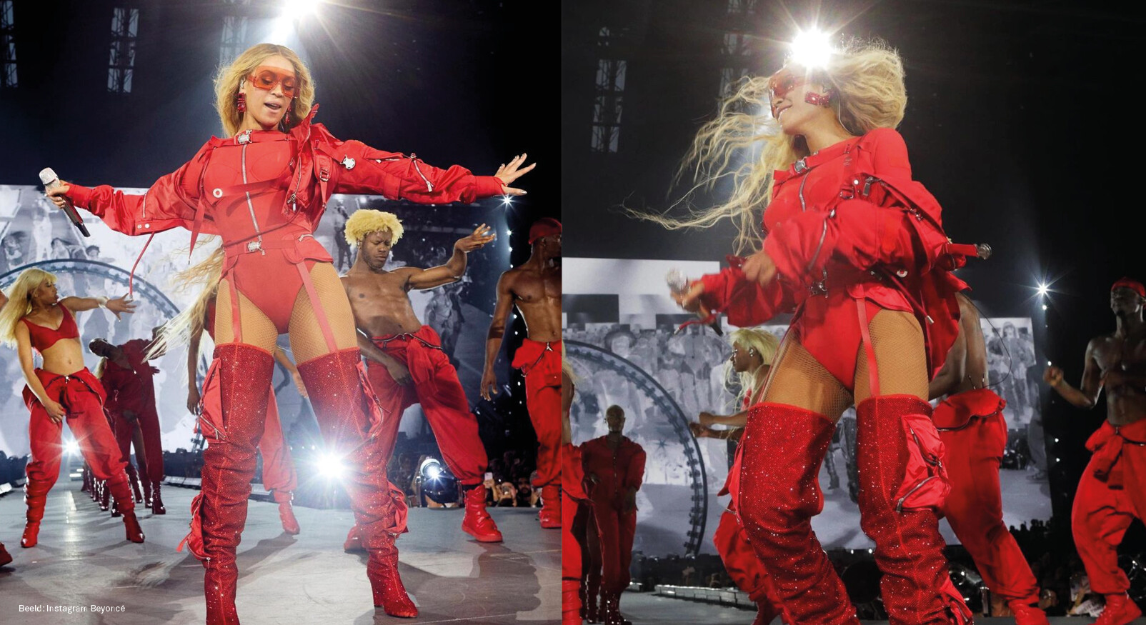 Beyonce optreden Amsterdam rode outfit lachend
