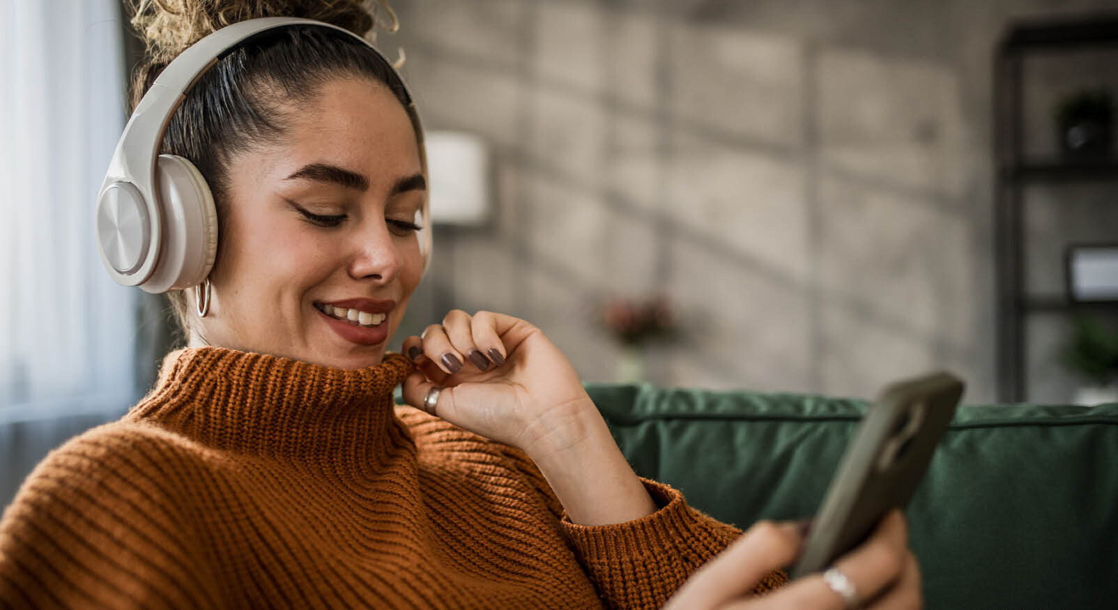 woman listening to music on phone