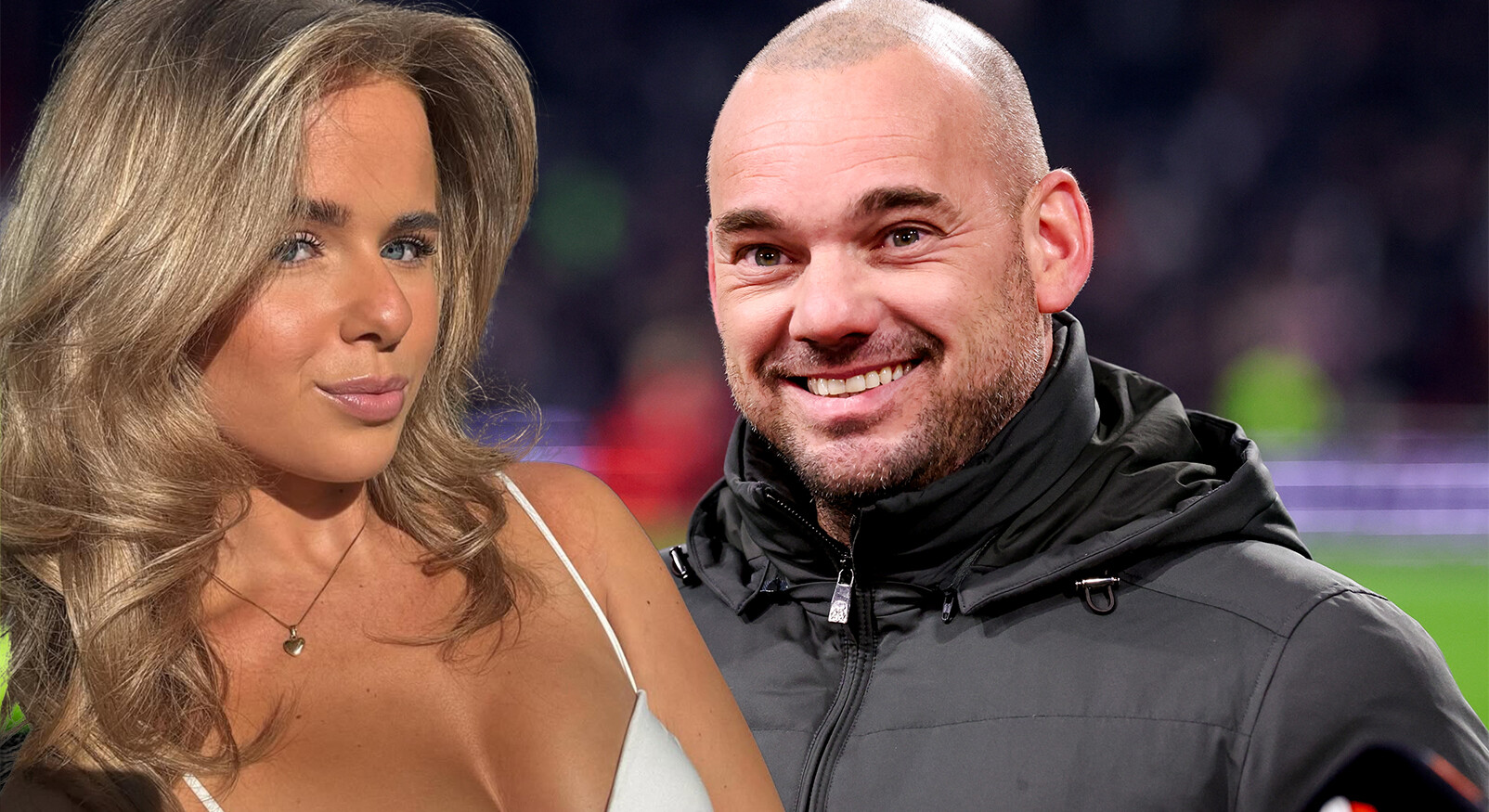 wesley sneijder lachend en zijn nieuwe vriendin