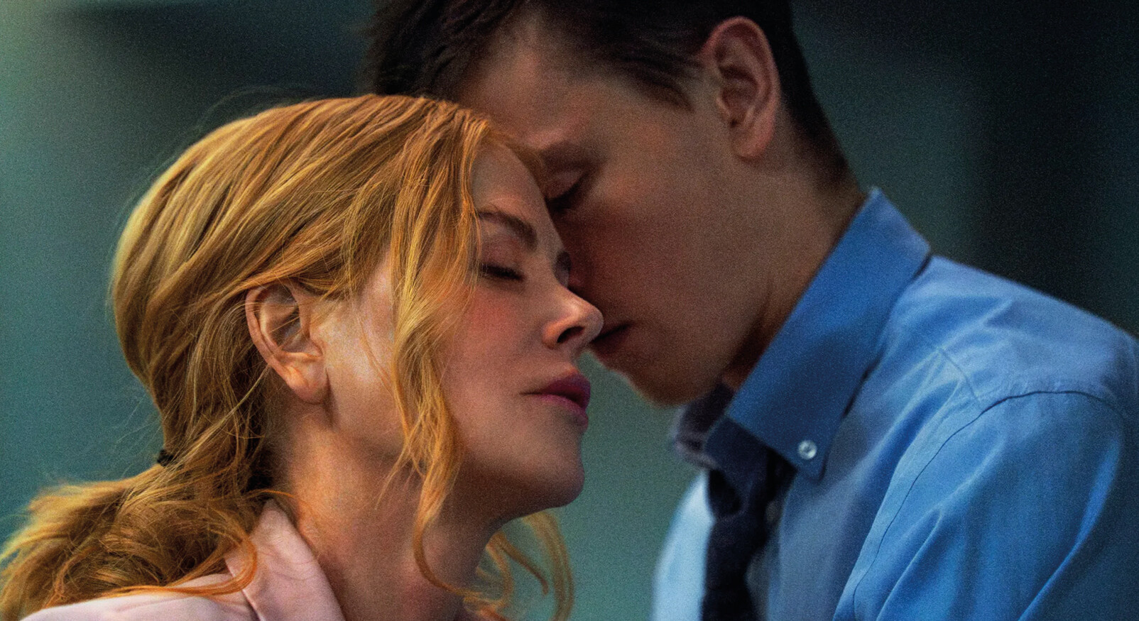 man and woman intimately attractive sexy flirting Nicole Kidman and Harris Dickinson in 'Babygirl.'