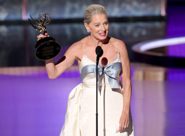 LOS ANGELES, CALIFORNIA - SEPTEMBER 14: Katherine LaNasa accepts the Outstanding Supporting Actress in a Drama Series award for "The Pitt" onstage during the 77th Primetime Emmy Awards at Peacock Theater on September 14, 2025 in Los Angeles, California. (Photo by Kevin Winter\/Getty Images)