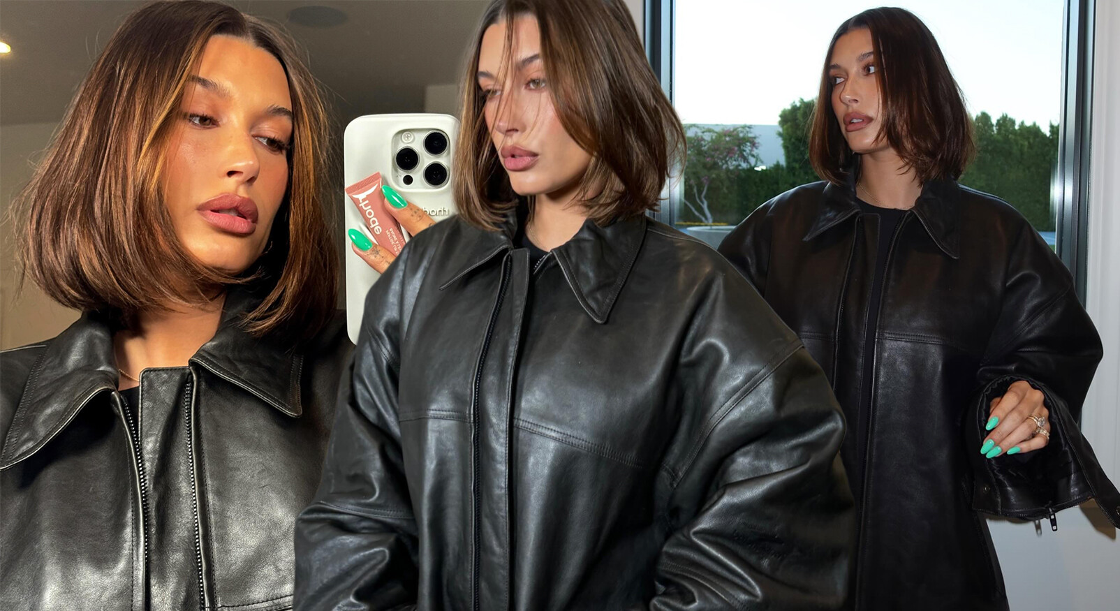 Hailey Bieber met een halfkort kapsel