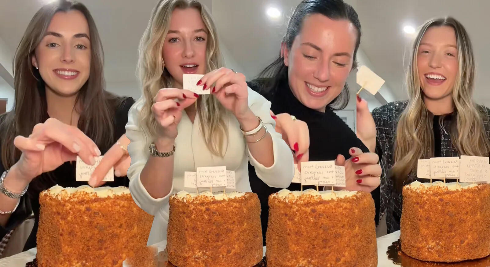 verschillende vrouwen met een sate prikker en een taart