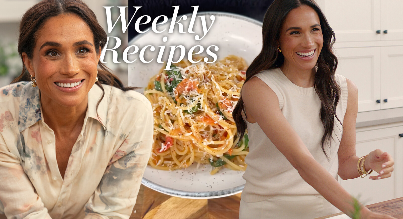 Meghan Markle met spaghetti achter haar