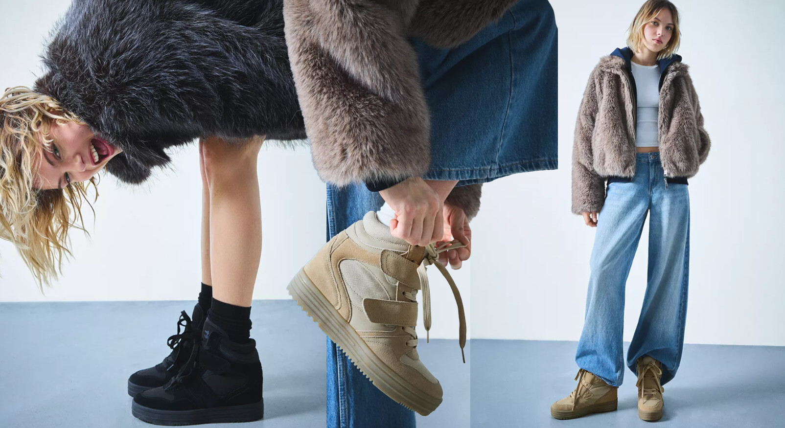 Bershka high-top sneakers with wedge heel beige black Isabel Marant lookalike wedges.