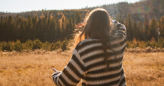 Woman on the moors during her holiday in Belgium