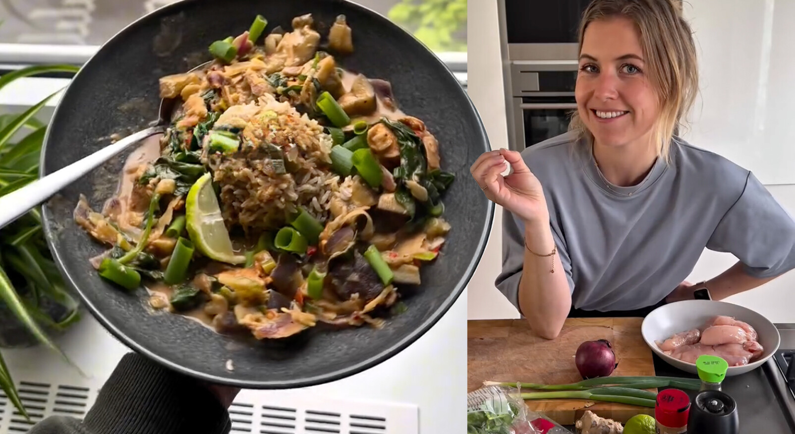 bord vol eten vrouw die kookt