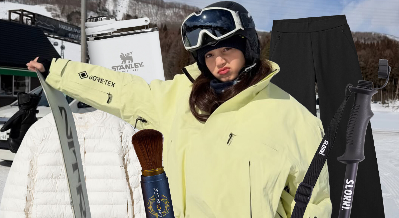 lisa blackpink with ski products around her
