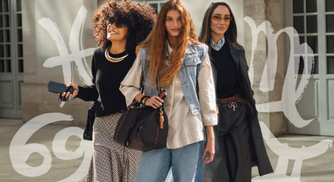 three women side by side with zodiac signs behind them