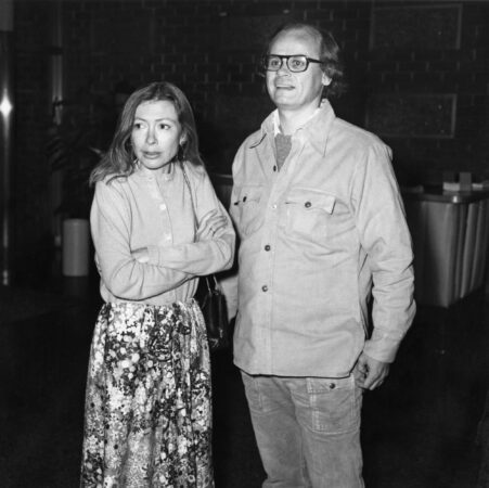 American authors Joan Didion and her husband John Gregory Dunne (1932 - 2003) attend a party for the movie 'Play It As It Lays' at the Directors' Guild of America in Los Angeles, October 1972. The film was based on the 1970 novel of the same name by Didion, and she co-wrote the screenplay with Dunne.