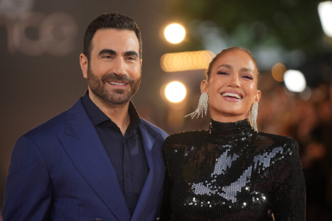 LONDON, ENGLAND - JUNE 03: Brett Goldstein and Jennifer Lopez attend the "Office Romance" UK premiere at BFI Southbank on June 03, 2026 in London, England. (Photo by Dominic Lipinski/Getty Images)