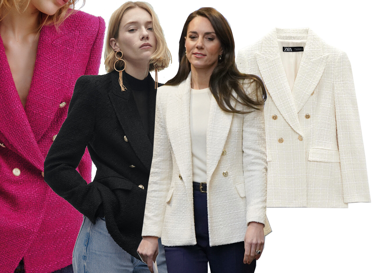 Wil je: de blazer van Zara die Kate Middleton draagt Zara wit roze zwart