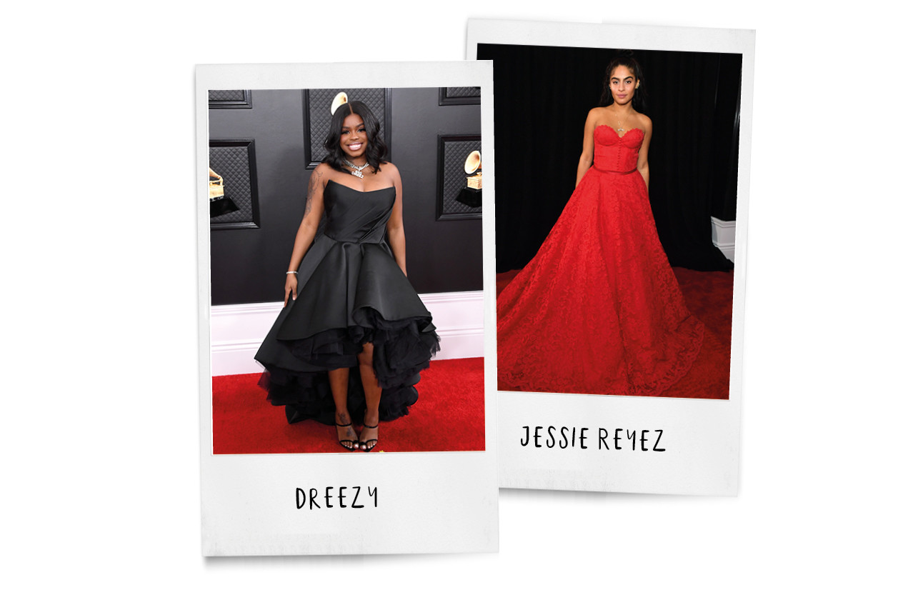 verschillende outfits op de grammys rodeloper