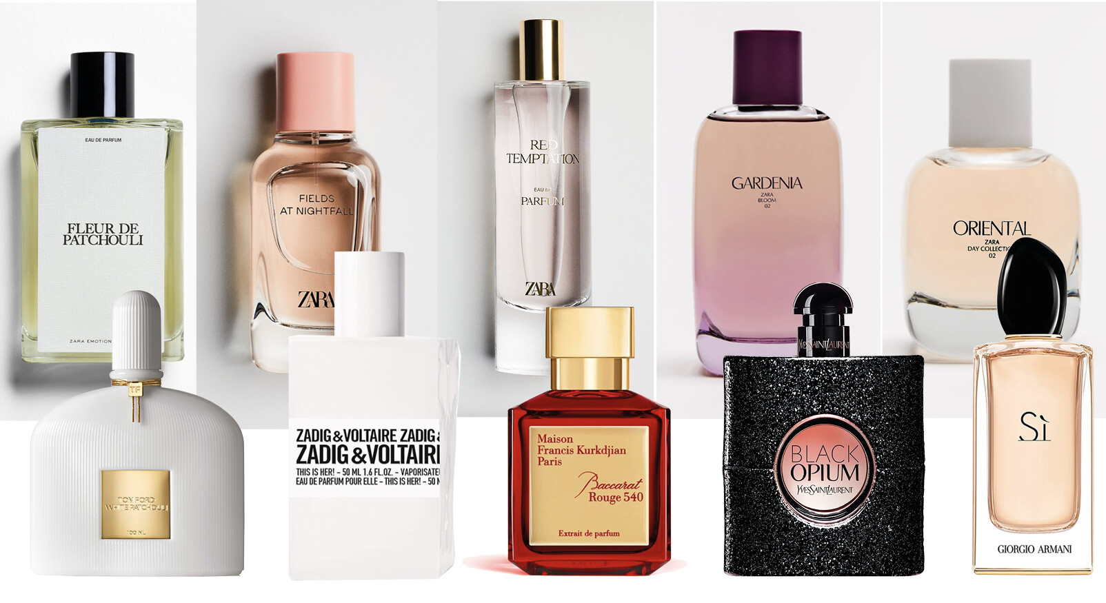 Zara parfum, merk parfum geuren flacons kleuren