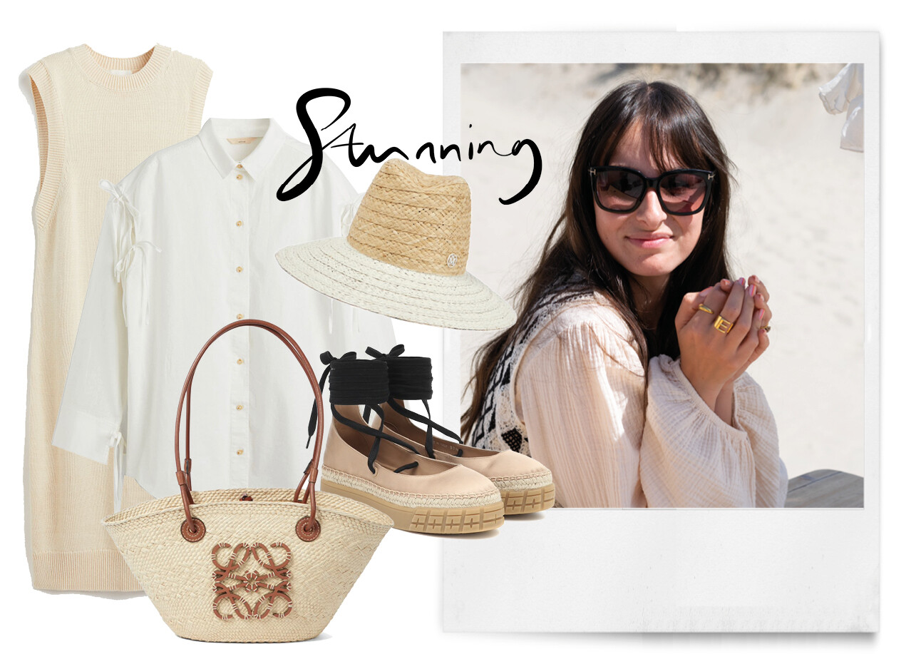 Lilian op het strand met zonnebril en koffie zomerse outfits trends shopping items