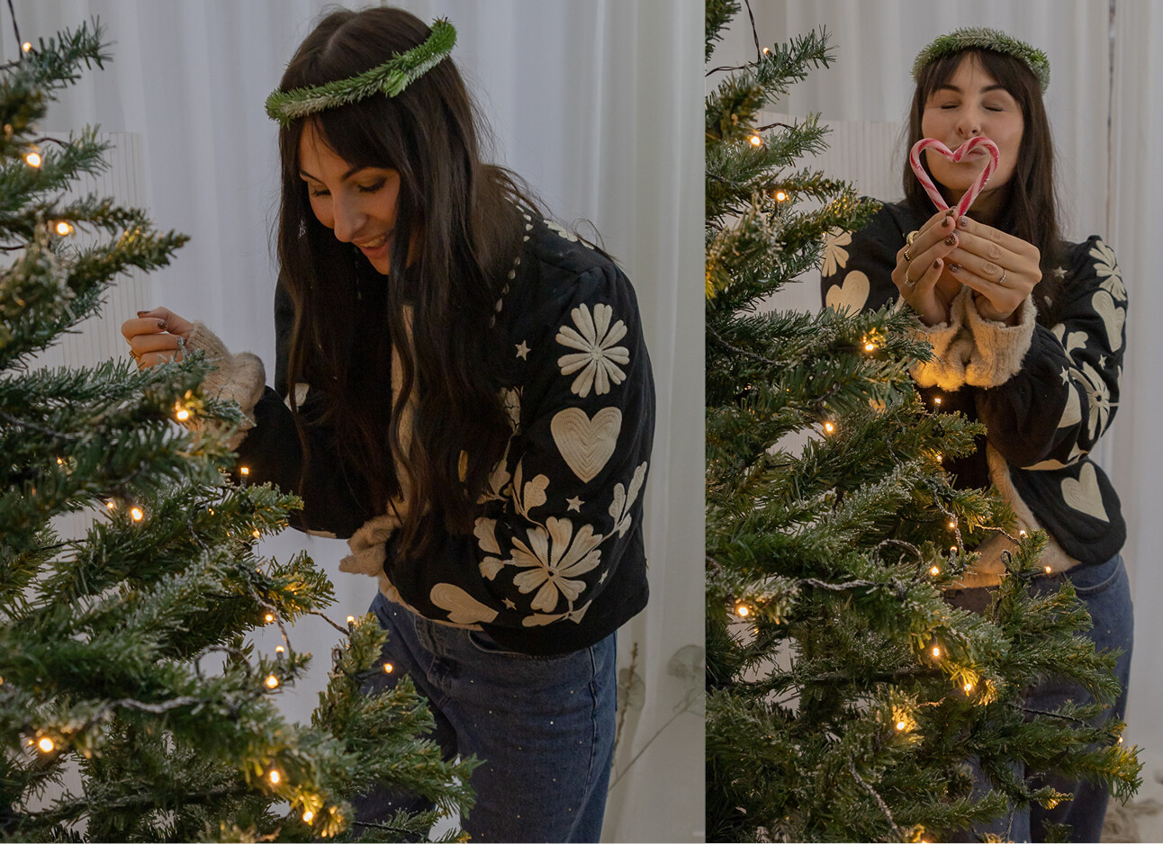 lilian die de kerstboom versiert