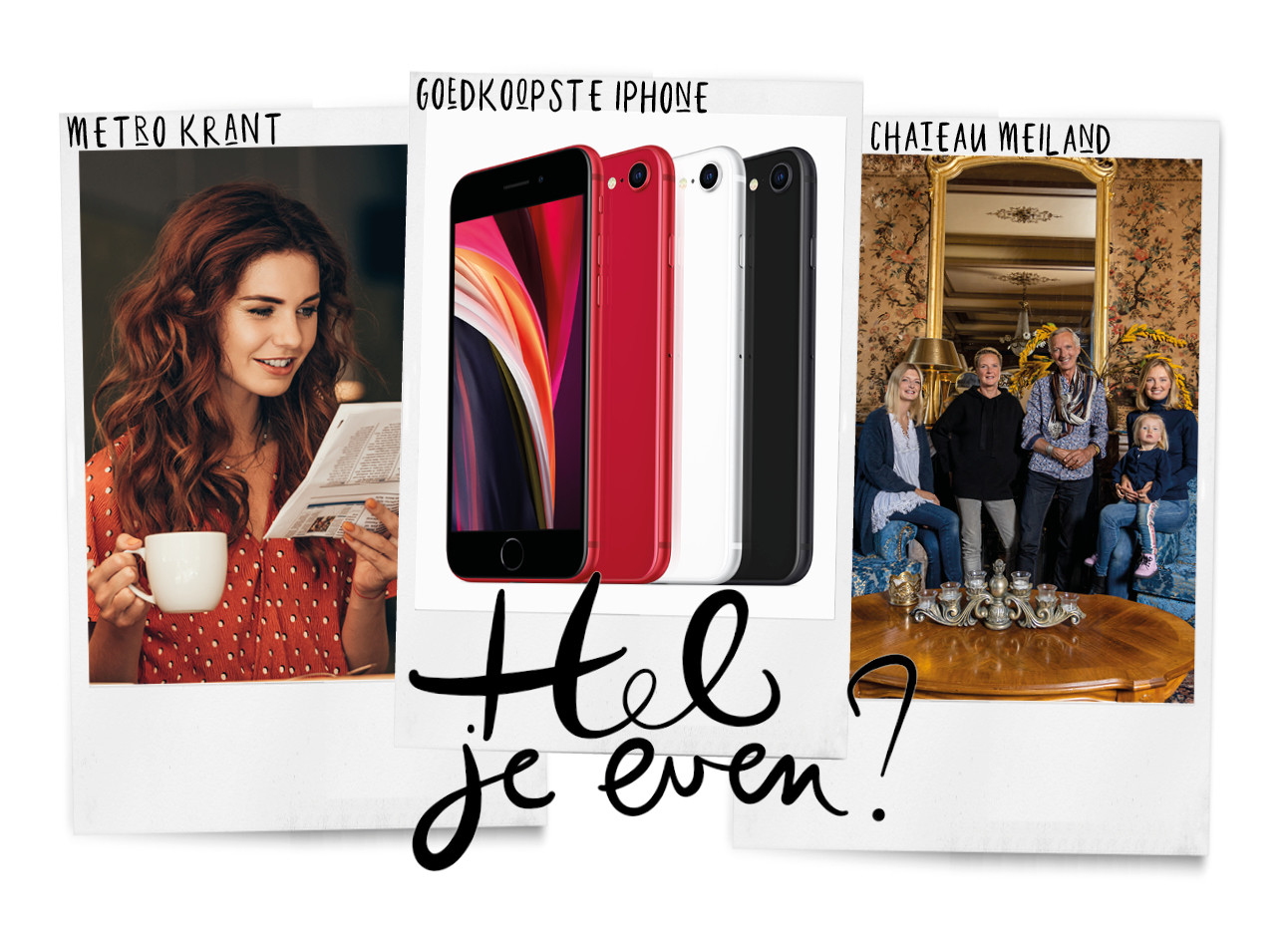 Koffiezetpraatjes metro de krant lezen vrouw en iphone goedkoopste nieuw model en chateau meiland