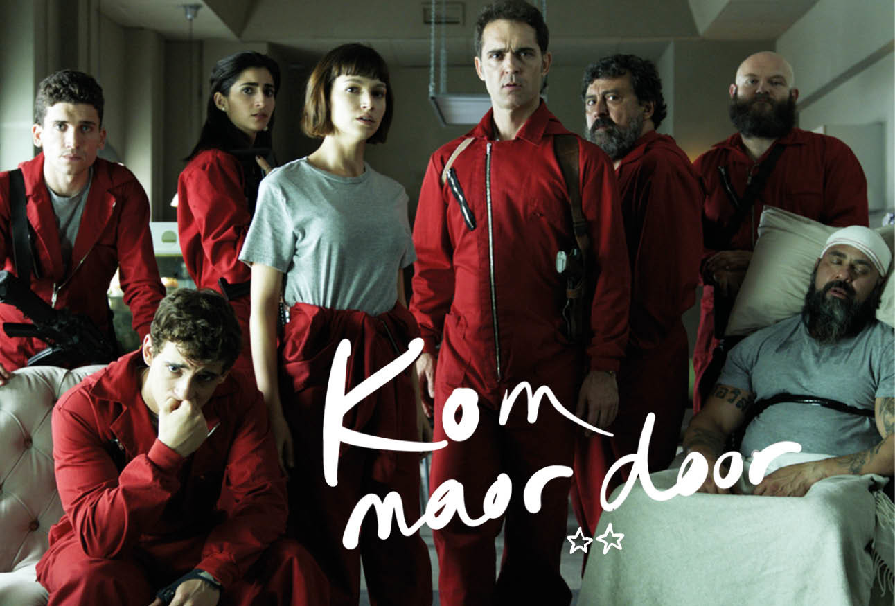 de cast van la casa de papel in rode pakken