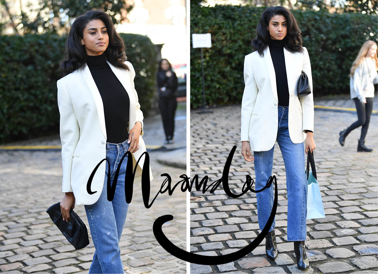 imaan hammam witte blazer met jeans