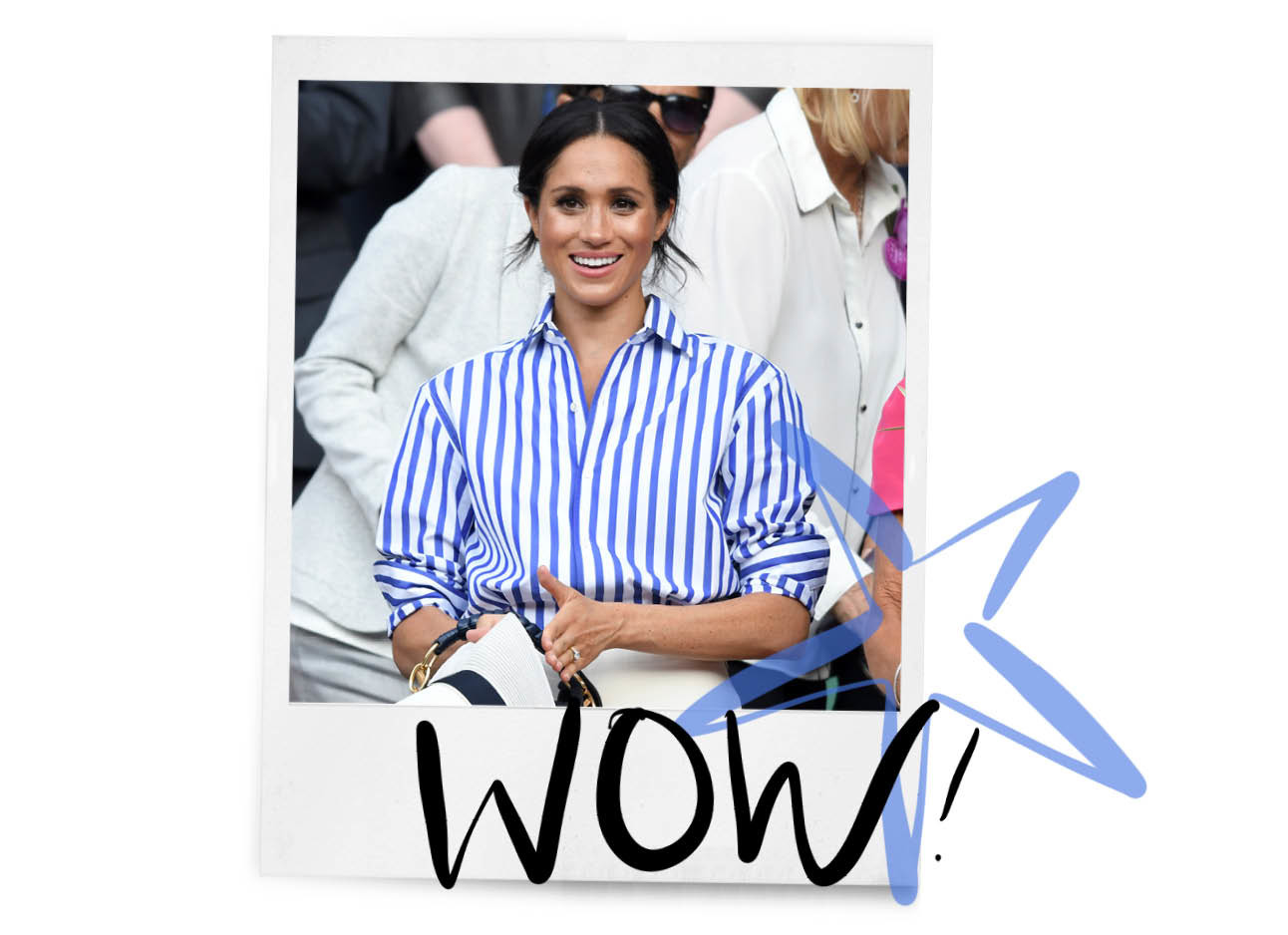 meghan markle in blauw gestreepte blouse