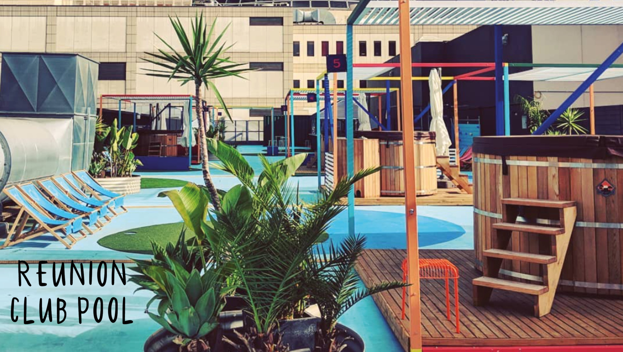 rooftop bar pool club palm trees in melbourne australia