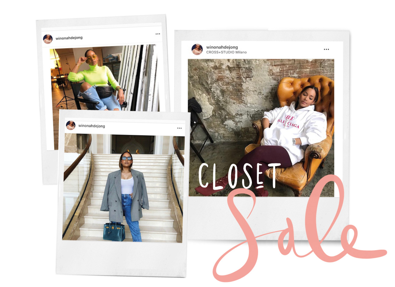 closetsale van designer winonah, instagramposts in polaroids