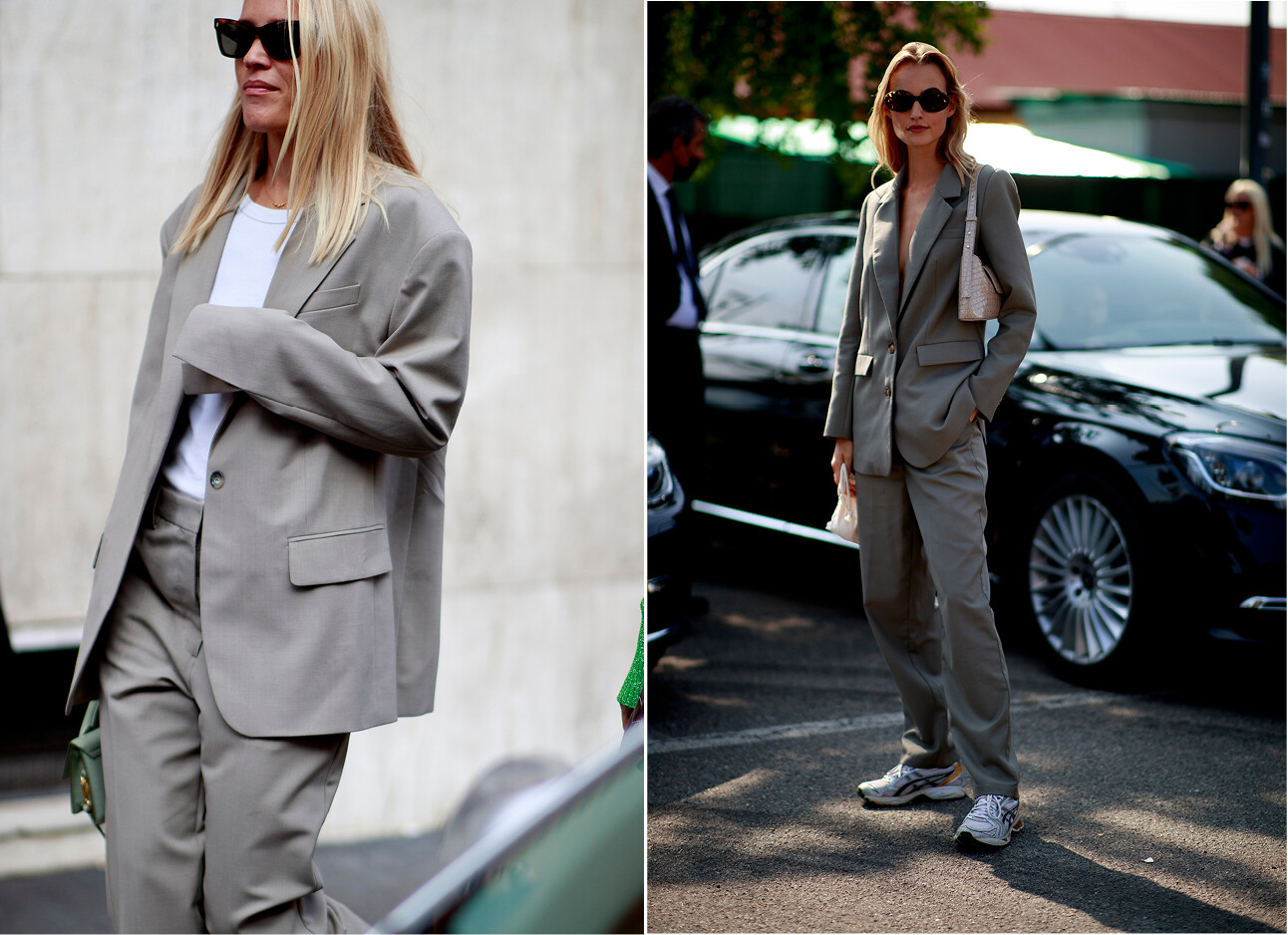 straatmodellen in style van slouchy suit