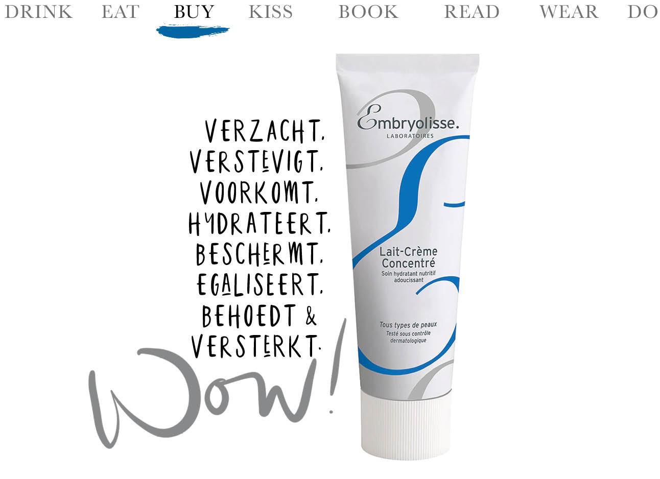 today we use embryolisse, huidcreme, witte tube met blauwe details, wow