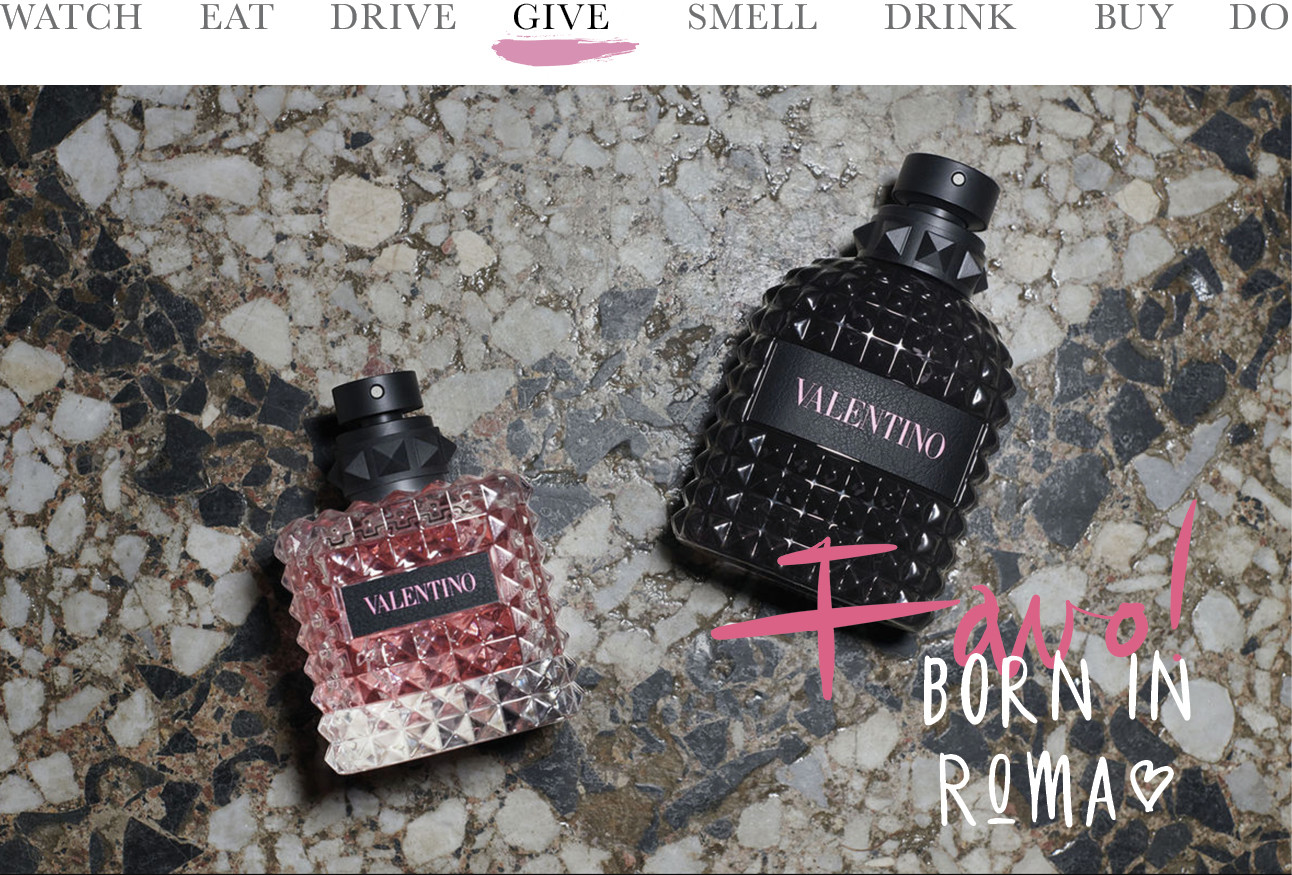 twee flesjes van valentino born in roma die op een stenen grond liggen
