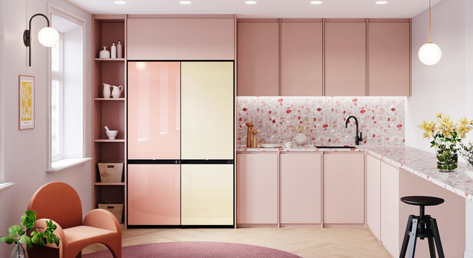Samsung bespoke koelkasten roze keuken