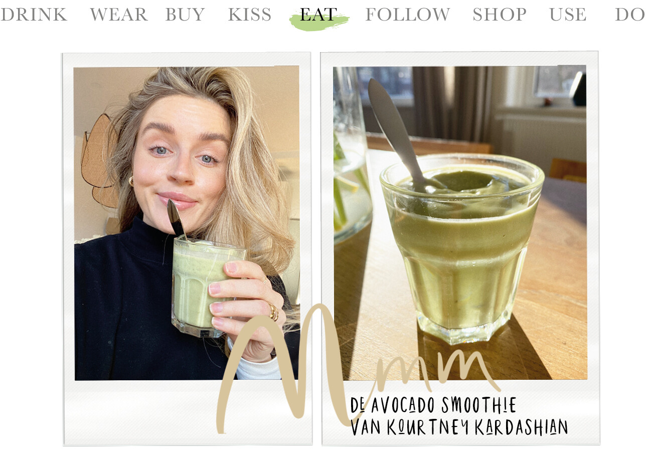 Lotte van scherpenzeel met een groene avocado smoothie