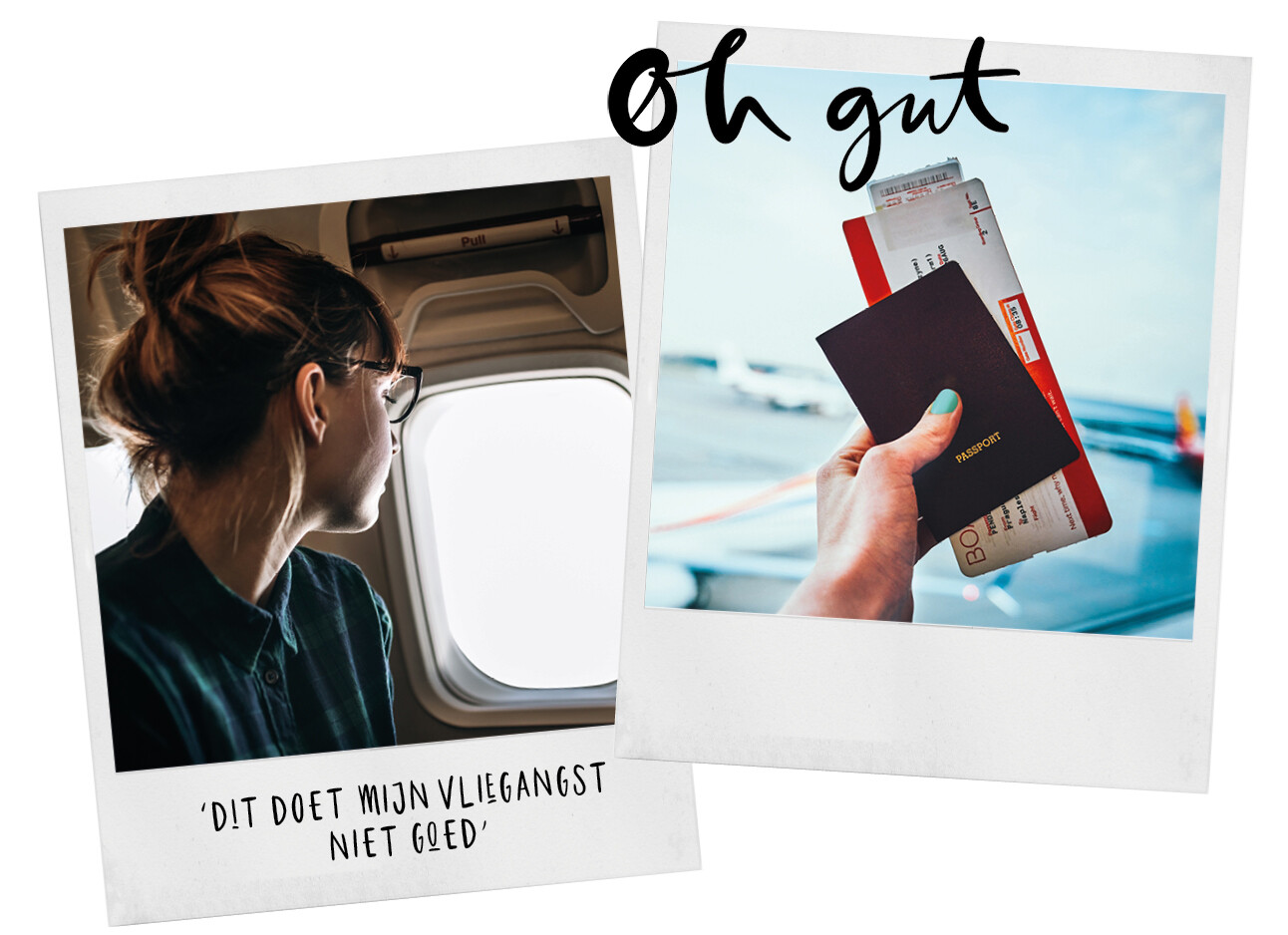 vliegtuig ticket en paspoort en een vrouw die in het vliegtuig uit het raam kijkt
