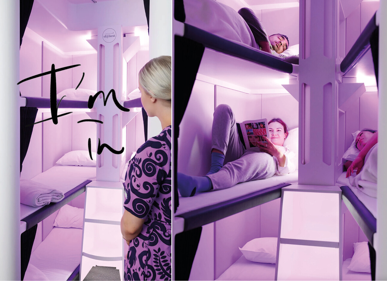 Nieuw in vliegtuig slaapplekken voor economie toekomst beelden