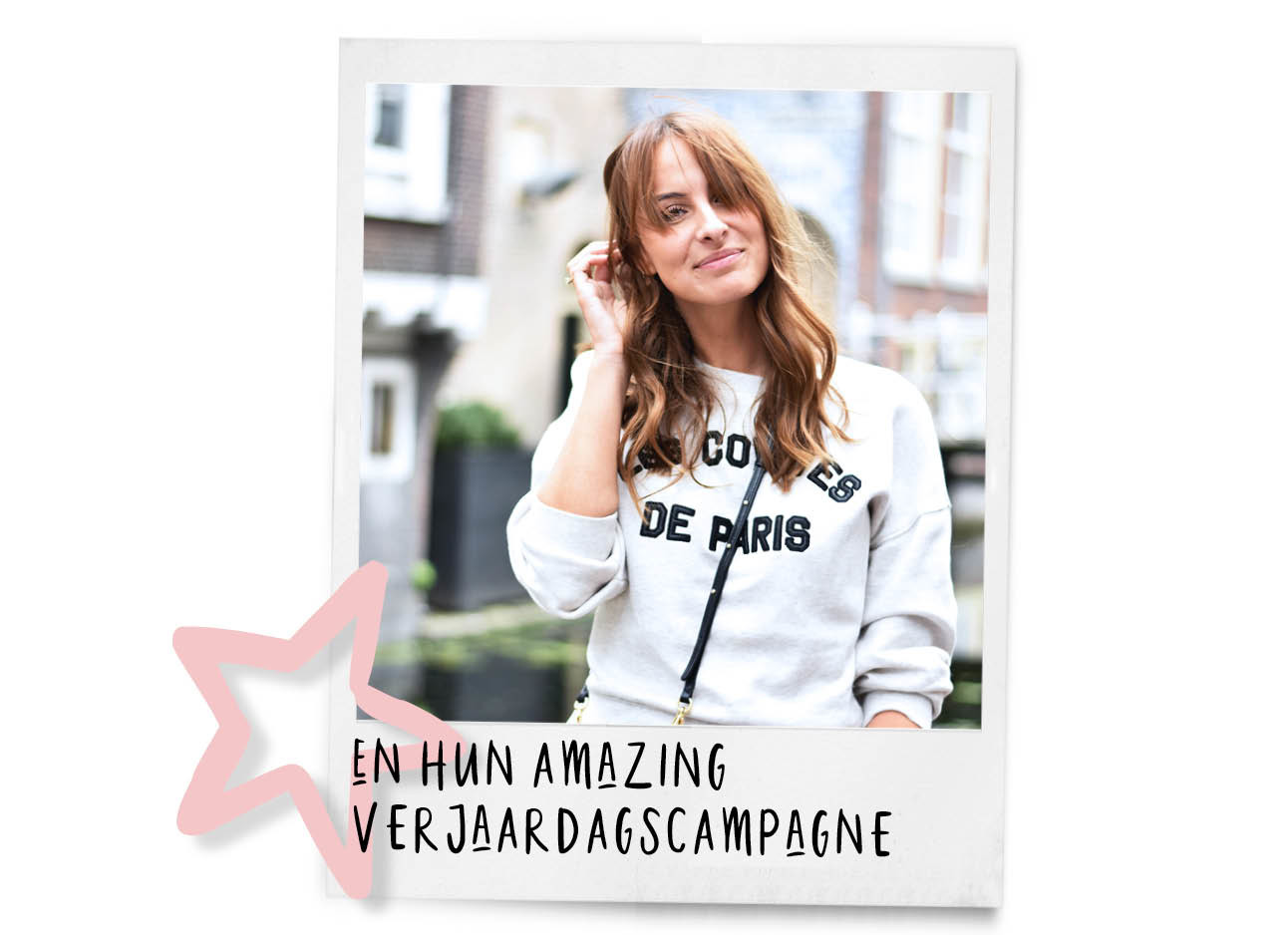 lilian brijl in een witte trui lachen, ster, en hun amazing verjaardagscampagne